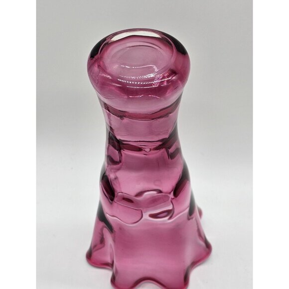 Vintage Handmade Cranberry Glass Thumbprint With Ruffled Rim 8" Tall Vase Boho - Picture 2 of 10